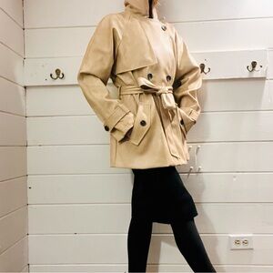 Anthropologie Avec Les Filles Soft Faux Leather Taupe Trench Coat. Size L.